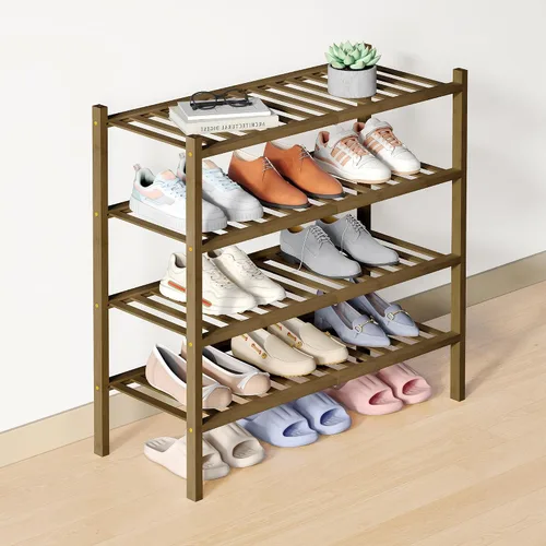 Vista 93 de Smiry Zapatero de bambú para armario, organizador de zapatos de madera de 3 niveles, estante apilable de almacenamiento de zapatos de madera
