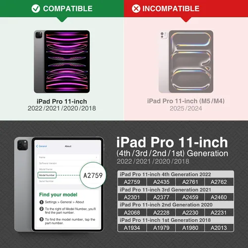 Vista 2 de KingBlanc Funda para iPad Pro de 11 pulgadas de 4ª/3ª/2ª/2ª/1ª generación (2022/2021/2020/2018) con soporte para lápices, cuero sintético, función