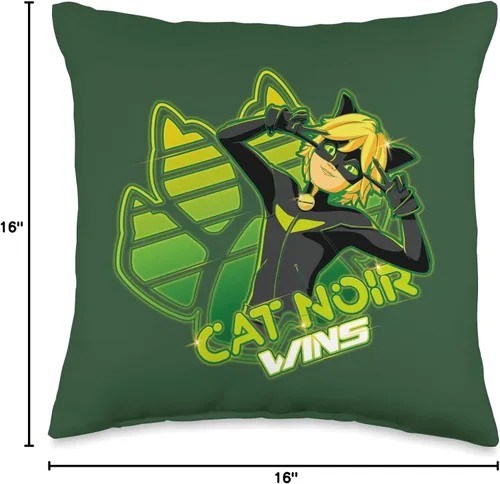 Vista 4 de Miraculous Ladybug-Gamer Collection-Cat Noir Wins - Almohada de 16 x 16 pulgadas, multicolor