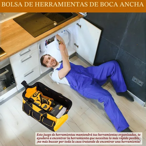 Vista 2 de BLIRITEL Bolsa de herramientas de 13 pulgadas para hombres con parte inferior dura impermeable, bolsa de herramientas de boca ancha resistente