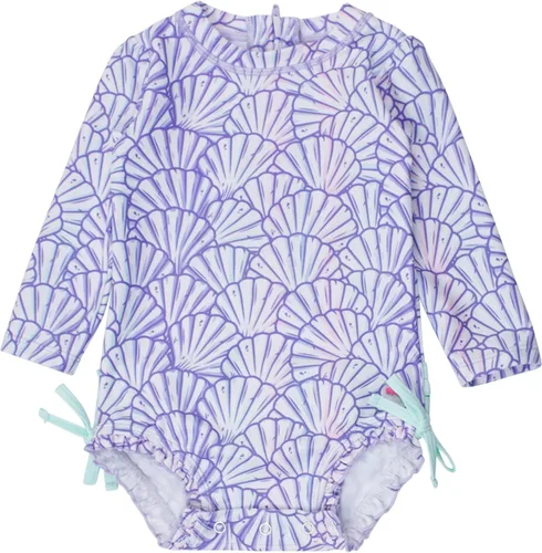 Vista 59 de RuffleButts - Traje de baño de una pieza con protección solar UPF 50+, camiseta de protección floral estampado, manga larga, con cierre zipper