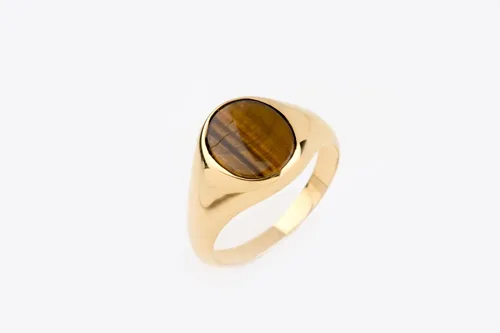 Vista 2 de DANELIAN Anillo ovalado de ojo de tigre, anillo plano dorado con ojo de tigre, Oro, Ojo de tigre