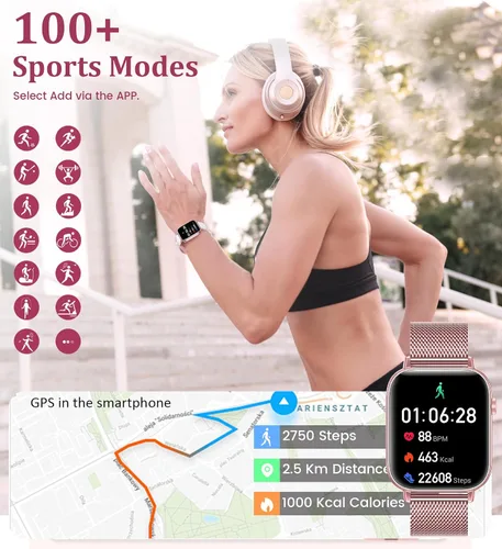 Vista 5 de Reloj inteligente de 1.83 pulgadas para mujer con llamada Bluetooth (respuesta/marcación), rastreador de actividad física con más de 100 modos
