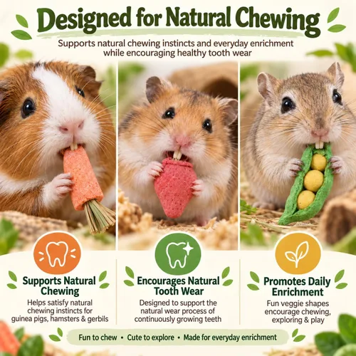 Vista 2 de HERCOCCI 15 juguetes masticables de conejillo de indias, juguetes para hámster que evitan el crecimiento excesivo de los dientes, verduras