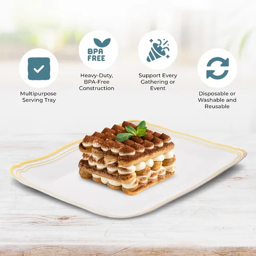 Vista 3 de Posh Setting - Bandejas de plástico blanco para servir, paquete de 6, bandejas de plástico pesado para servir fiestas de comida, platos y bandejas