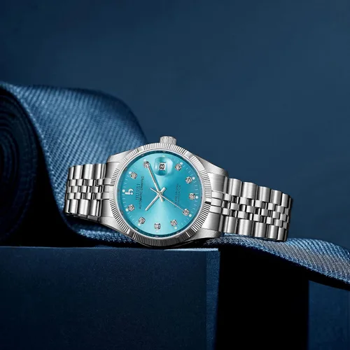 Vista 3 de BUREI Relojes automáticos de lujo de acero inoxidable para hombre, relojes impermeables para hombres, regalos para hombres