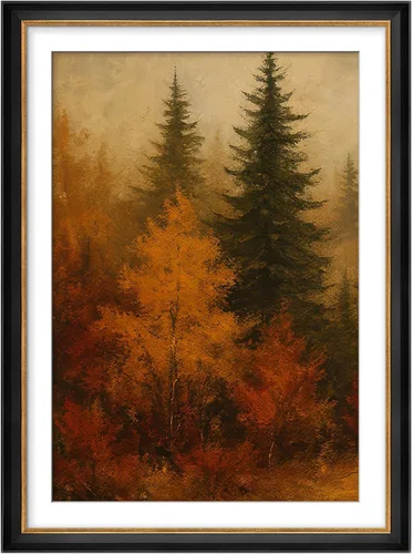 Vista 155 de MUDECOR Lienzo enmarcado prémium para pared, pinos nevados en bosque de invierno, ilustraciones modernas, arte contemporáneo, escénico, divertido