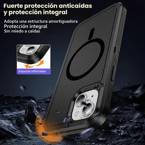 Vista 4 de Funda magnética para iPhone 13/iPhone 14 [compatible con Magsafe] [protector de pantalla de vidrio] [protección de grado militar de doble capa]