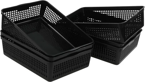 Vista 6 de Hespama 6 paquetes de cestas de almacenamiento de archivos de plástico, bandejas de cesta organizadora de papel negro A4 Organizing Basket Trays