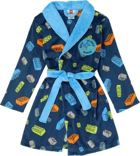 Vista 2 de LEGO Bata de pijama para niños, conjunto de bata y pantuflas, estampado azul marino, talla 45 a 1012