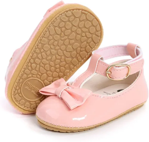 Vista 4 de SOFMUO Mary Jane - Zapatos planos con lazo, zapatos de ballet para niñas pequeñas, primeros caminantes, para boda, Navidad, zapatos de vestir