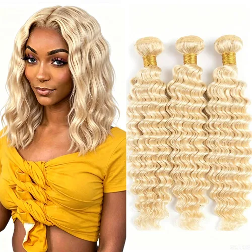 Vista 143 de P4613 Cabello humano rizado onda profunda marrón y paquetes mixtos 8 10 12 P4613 Ombre Marrón-Rubio-DP