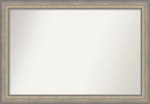 Vista 211 de Amanti Art Espejo de baño plateado para sobre el fregadero, 28 x 37 pulgadas, elegante espejo rectangular de peltre cepillado, marco de madera