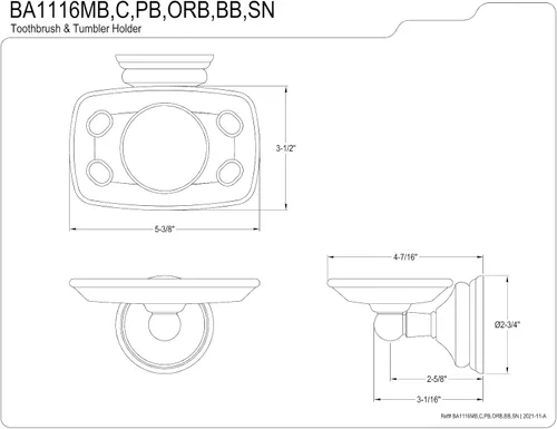 Vista 2 de Kingston Brass BA1116BB Soporte para cepillo de dientes y vaso victoriano, latón cepillado