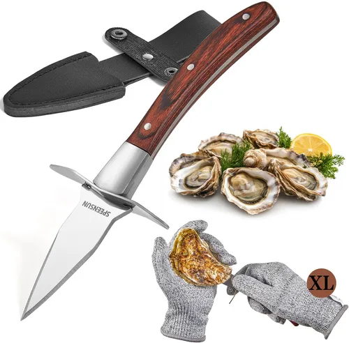 Vista 8 de Cuchillo de ostras, kit de shucker de ostras, cuchillo de shucking de ostras con mango de madera cómodo, cuchillos de ostras resistentes y afilados