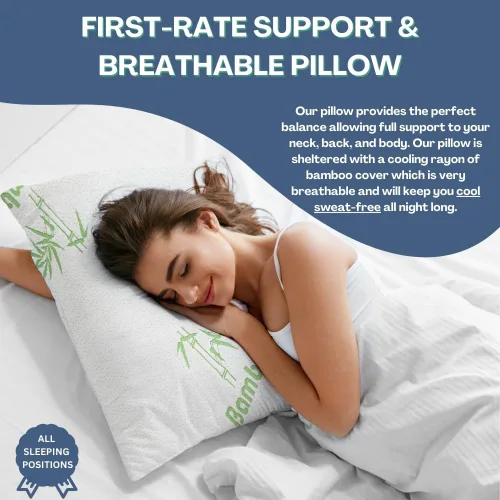 Vista 5 de Almohadas de Rayón Derivado de Bambú Tamaño Estándar - [Ajustable] Espuma Viscoelástica Triturada para Dormir - Funda de Almohada Refrescante