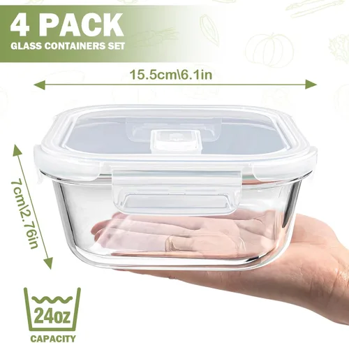 Vista 2 de Contenedor/Caja para sándwiches para el almuerzo, 24 oz de vidrio borosilicato apto para congelador, contenedores de vidrio cuadrados de 3 tazas