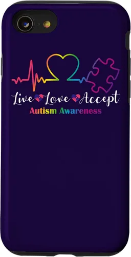 Vista 18 de Funda para iPhone 13 Pro Max Live Love Acept Autismo Concientización ECG Línea de Pulso Autismo Mamá
