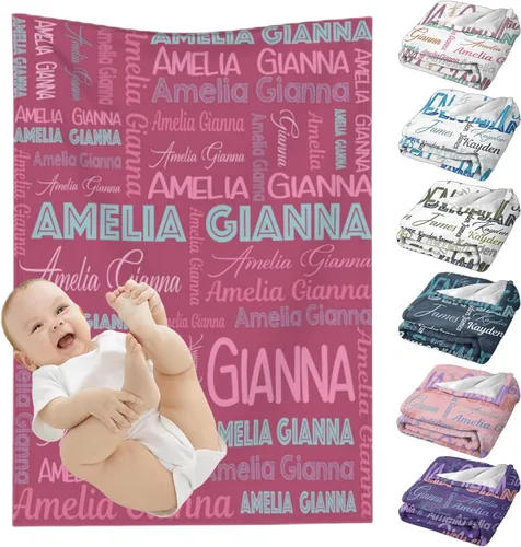 Vista 21 de Mantas de bebé personalizadas para niñas y niños, mantas de bebé personalizadas con nombre para niños y niñas, regalos personalizados para bebés