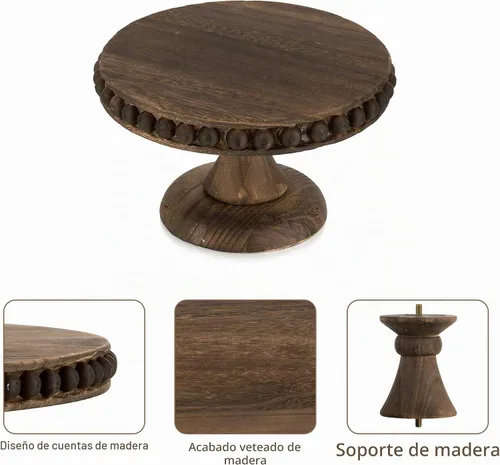 Vista 4 de Hanobe Soporte para Tartas de Madera Pequeño: Soporte de Pedestal para Cupcakes de 8 Pulgadas, Elevador de Exhibición de Postres Rústico Envejecido