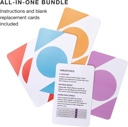 Vista 7 de Royal Bingo Supplies Juego de bingo para adultos, personas mayores y familia, 1000 fichas, 100 tarjetas, mazo jumbo de tarjetas de llamada, juego