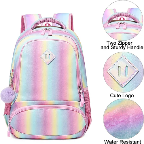 Vista 5 de Meisohua Mochilas escolares para niñas, mochila de unicornio con bolsa de almuerzo y estuche para lápices, juego de bolsas escolares 3 en 1