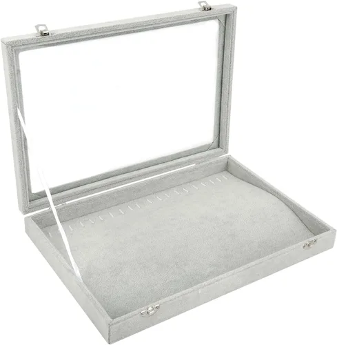 Vista 4 de RealPlus Organizador de bandeja para collar con tapa de cristal 20 ganchos collar y joyería