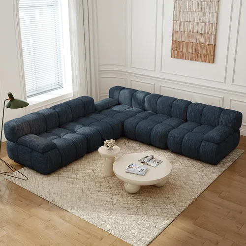 Vista 11 de Settab Sofá modular de nube modular de 118.5 pulgadas con otomana móvil, sofá de pana moderno de 4 asientos, asiento profundo, sofá sin hueso