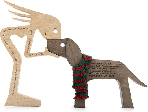 Vista 10 de Estatuas personalizadas de madera con nombre grabado, esculturas de humanos y perros