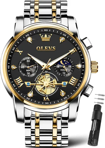 Vista 17 de OLEVS Relojes para hombre de plata, reloj de cronógrafo de acero inoxidable para hombre, reloj analógico de cuarzo de cara grande para hombre