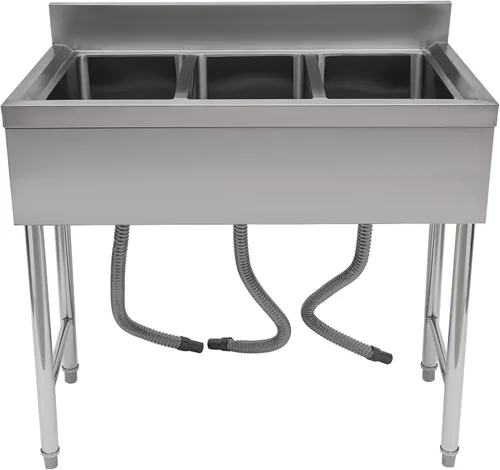 Vista 19 de Fregadero de cocina de restaurante comercial independiente de acero inoxidable con soporte, preparación de cocina y lavabo de mano para el hogar