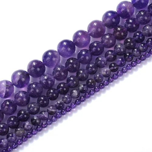 Vista 2 de Cuentas de amatista natural de 0.394 pulgadas (0.394 in) redondas y lisas de cuarzo morado para hacer joyas, regalos para familiares y amigos