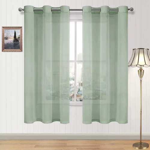 Vista 185 de DWCN Cortinas traslúcidas color verde frijol para sala de estar y dormitorio - Cortinas voile con aspecto de lino sintético con ojales en la parte