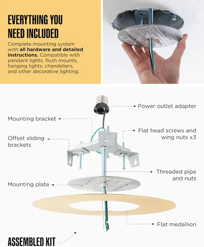 Vista 6 de The Can Converter R56 - Kit de conversión de luz empotrada para lata con medallón de techo plano de 7 pulgadas, mejoras para el hogar para latas