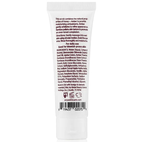 Vista 2 de AVYA Honey + Amber Exfoliating Scrub (tamaño de viaje, 1 onza líquida), limpieza profunda con poder antioxidante de miel y bambú para una textura