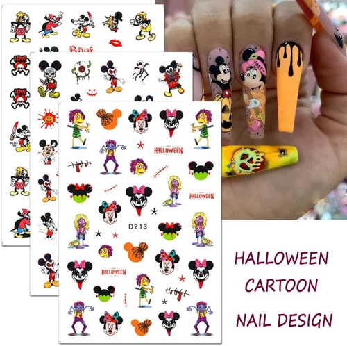 Vista 5 de 8 hojas de calcomanías de uñas de Halloween autoadhesivas 3D para Halloween, góticas, decoración de uñas, suministros de arte de uñas divertidas