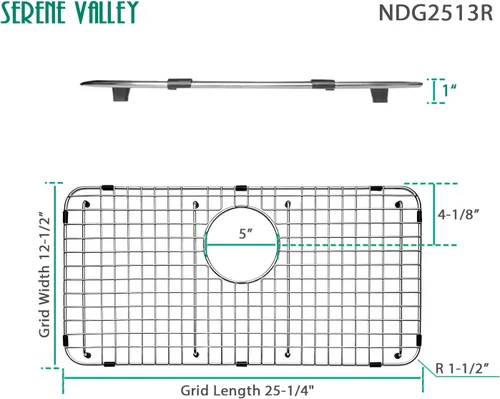 Vista 2 de Serene Valley Rejilla inferior del fregadero 25-1/4" X 12-1/2", drenaje trasero con radio de esquina 1-1/2", protector de fregadero NDG2513R