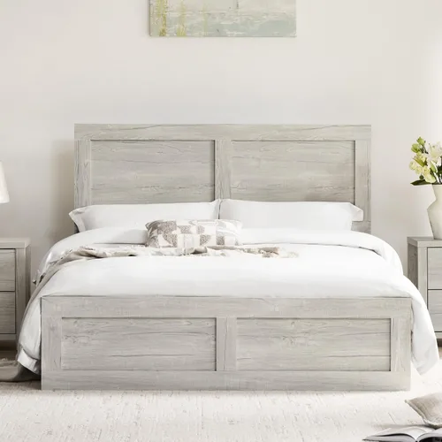 Vista 13 de KISLOT Marco de cama de madera con cabecero y estribo, natural, tamaño King