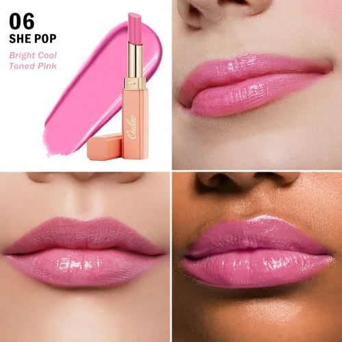 Vista 4 de Oulac Lápiz Labial Rosa Hidratante con Brillo - Lápiz Labial Hidratante Bálsamo Labial Tintado Brillante, Acabado Brillante Transparente Jugoso