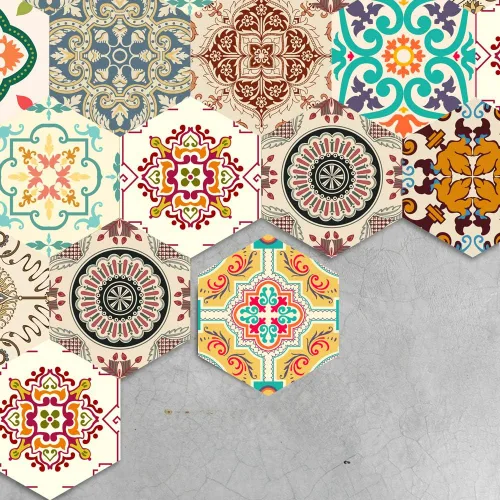 Vista 12 de Alwayspon 10 calcomanías hexagonales antideslizantes para el suelo, para decoración del hogar, despegar y pegar, autoadhesivas, para sala de estar
