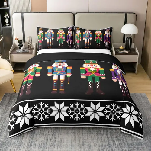 Vista 53 de Funda de edredón de árbol de Navidad 100% algodón natural, juego de ropa de cama de copos de nieve de Navidad para niños y niñas, funda de edredón