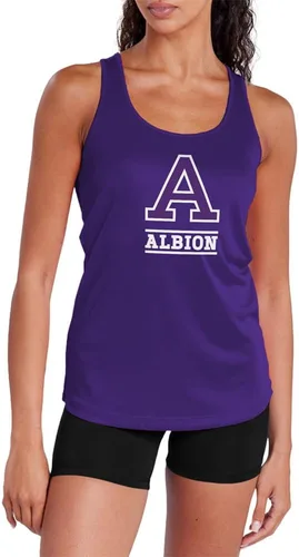 Vista 417 de Camiseta deportiva sin mangas oficial de NCAA Collegiate para mujer, con espalda cruzada, colección con logotipo primario