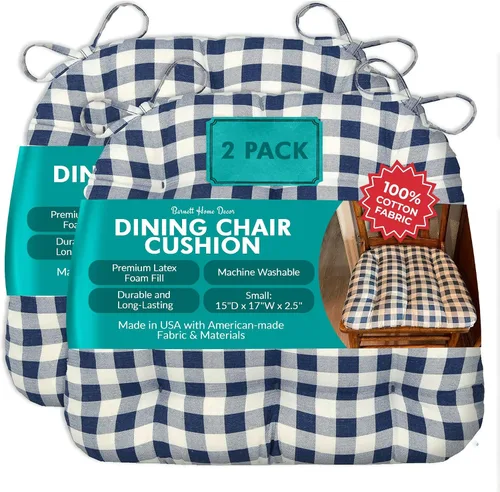 Vista 35 de Barnett Home Decor Ticking Stripe Berlin Blue - Almohadilla para silla de comedor con lazos, tamaño mediano 18, relleno de espuma de látex, lavable