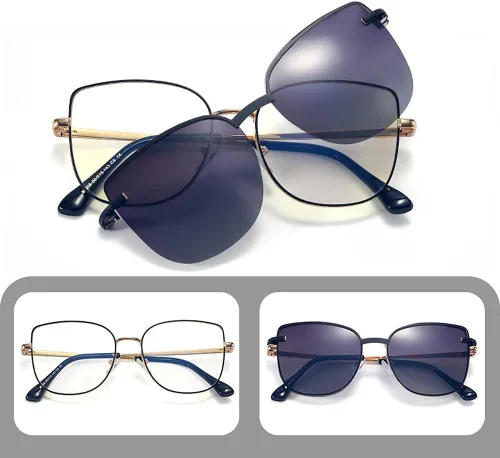 Vista 7 de kachawoo Gafas de sol polarizadas ojo de gato con clip magnético en gafas cuadradas de luz azul para mujer