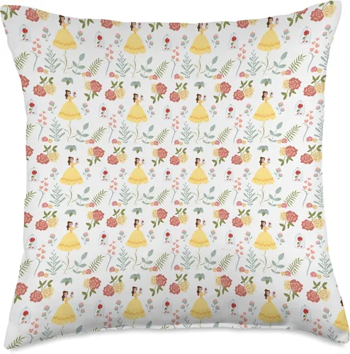 Vista 5 de Disney Princesa Bella y Encantada almohada con estampado de rosas, 16.0 x 16.0 in, multicolor