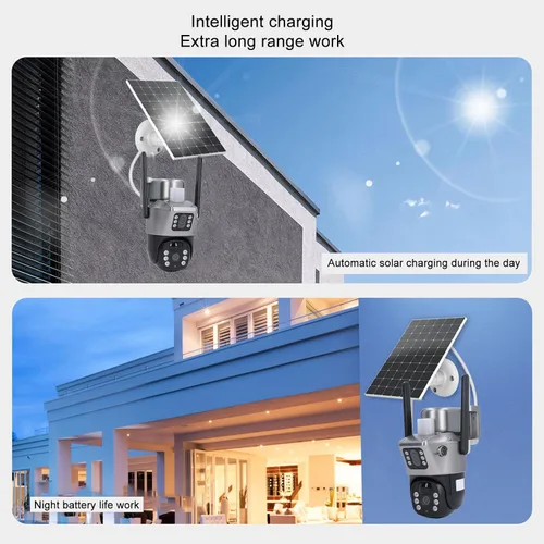 Vista 4 de Pyhodi Cámara de seguridad solar al aire libre WiFi inalámbrica HD NightIP66 cámara de vigilancia, detección humana NightPIR de color, 2 vías
