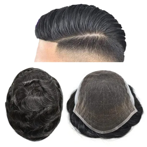 Vista 35 de Mens Toupee Swiss Lace Mens Hair Piece Sistema de reemplazo de cabello para hombres Toupee para hombres Cabello humano nudo blanqueado protesis