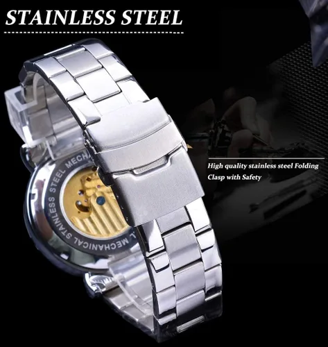 Vista 4 de ShanniRuo Reloj analógico automático para hombre, esqueleto de moda, Tourbillon, impermeable, fase lunar, reloj mecánico