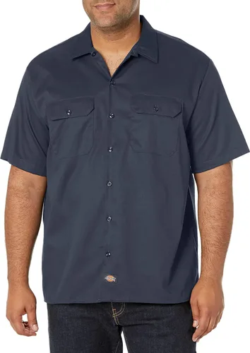Vista 5 de Dickies Camisa de trabajo flexible de manga corta para hombre - Camisa con botones para mecánica y construcción, sarga duradera Negro V1