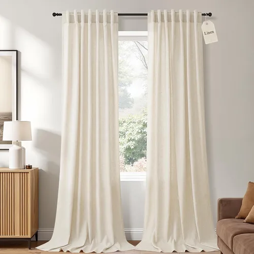 Vista 27 de Naturoom Cortinas de lino de 96 pulgadas de largo y 8 pies para sala de Crema Beige
